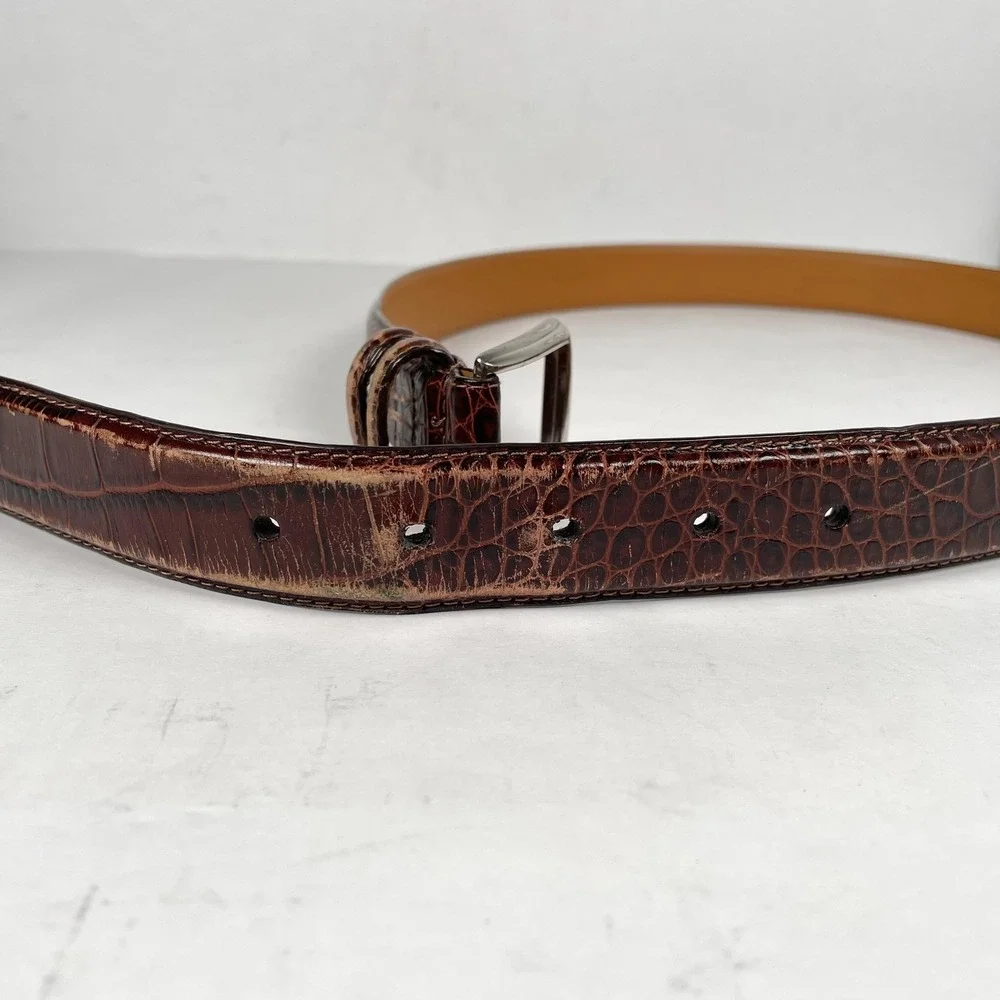 Polo Ralph Lauren Belt Mens Size 38 Brown Leather Croc Embossed Dress Classic